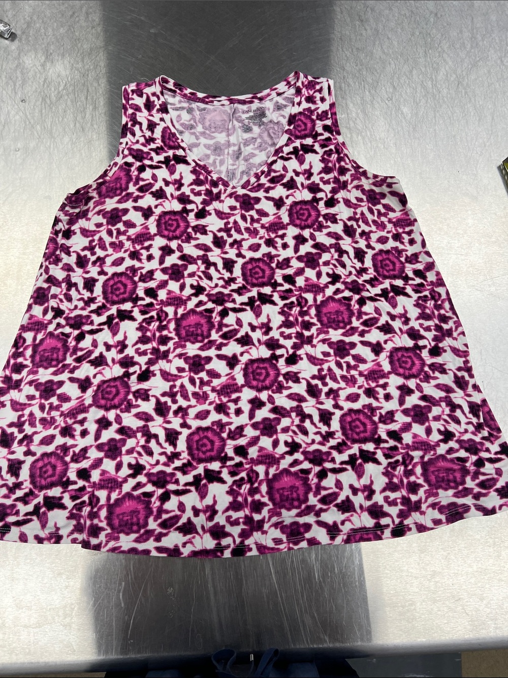 Lane Bryant White Tank Top with Magenta Floral Print Women’s 18/20